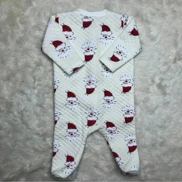 Chick Pea Footed Onesie Christmas Santa Pajamas Zippered White & Red 3-6 Months - Picture 10 of 16